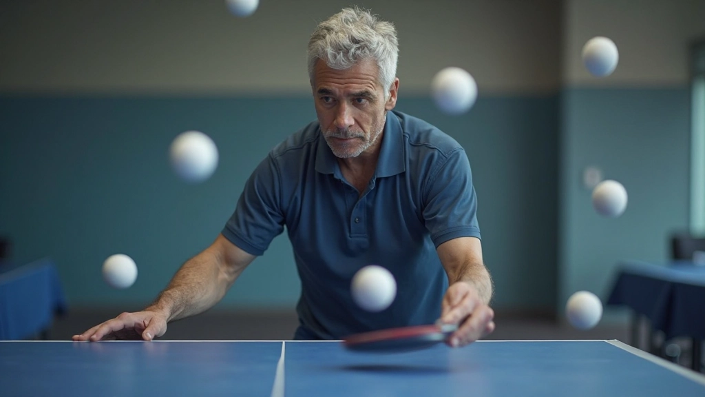 تمارين بصرية متقدمة حيث يتتبع اللاعب حركة الكرات السريعة على طاولة التدريب